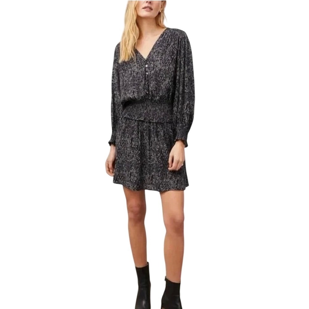 Rails Womens Medium Charcoal‎ Abstract Animal Zana Smocked Mini Dress Boho Chic